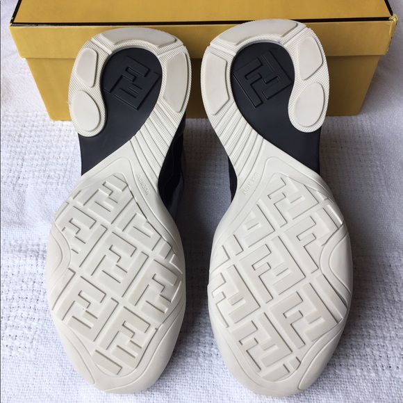 Fendi Ffluid Mid Top Glossy Sneakers Black Womens 9 US 39 EU New In Box Auth - Picture 8 of 13